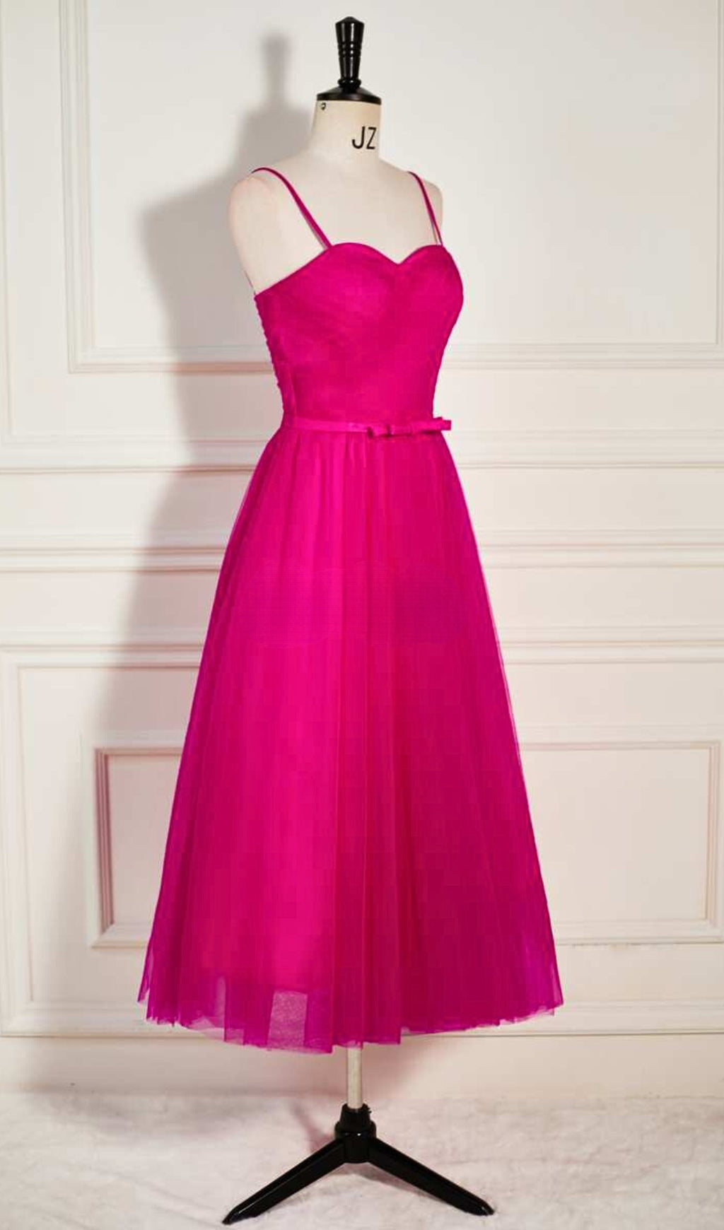 Fashionslee Women Pleats Spaghetti Straps Midi Dress In Hot Pink