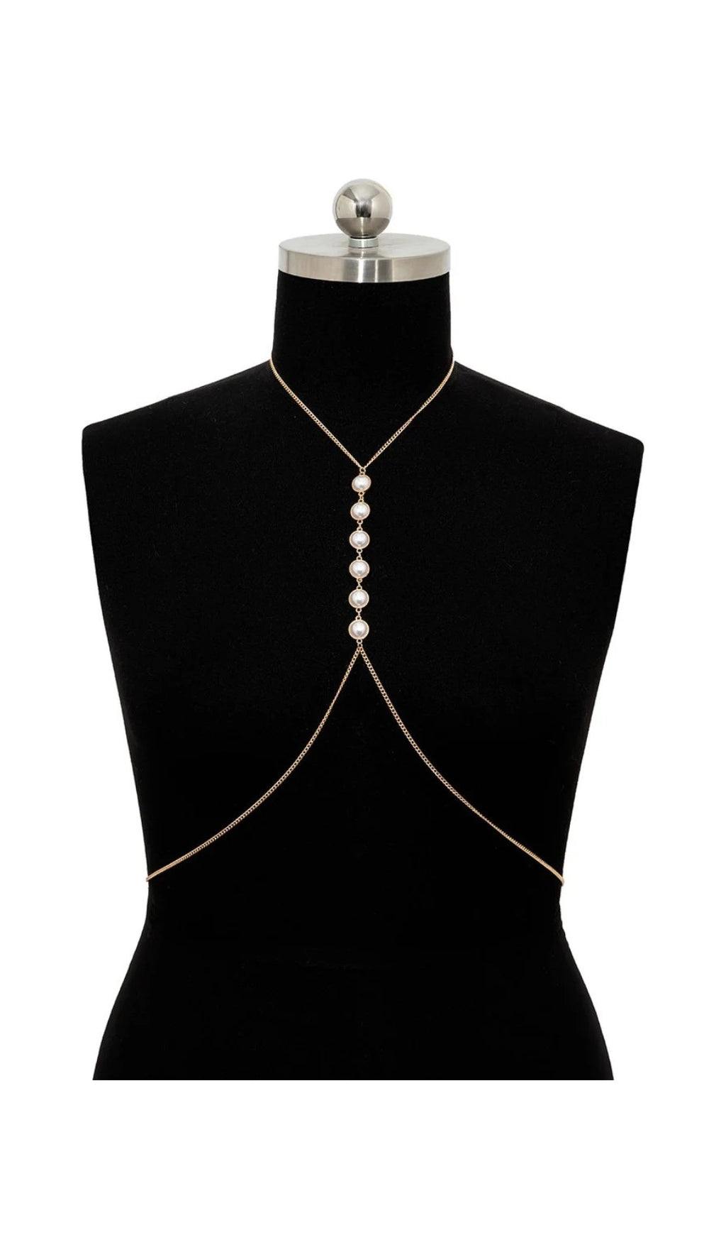 Fashionslee Women Pearl Crossover Chest Body Chain In Gold
