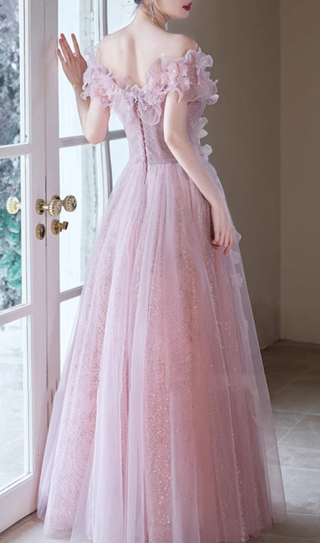 Fashionslee Women Hanne Pink Flower Off-Shoulder Maxi Dress