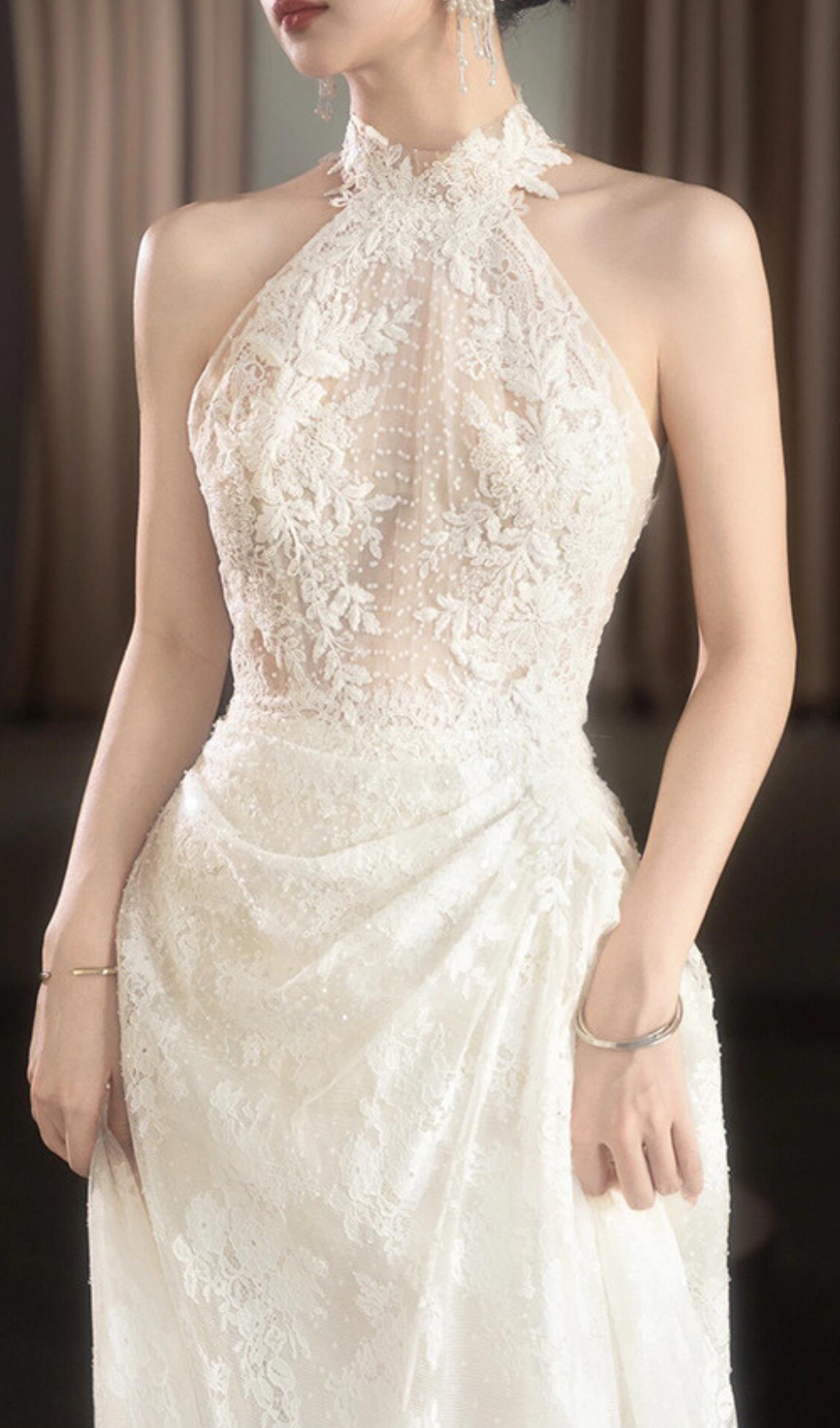 878827045d415ff2547e011c98c20edc.jpg Fashionslee Women Dayanara White Halter Lace Wedding Dress