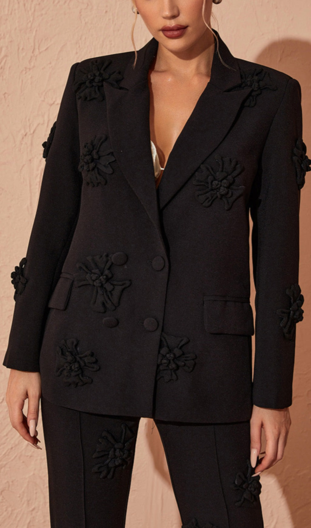 Fashionslee Women Acedia Black Three Dimensional Floral Suit