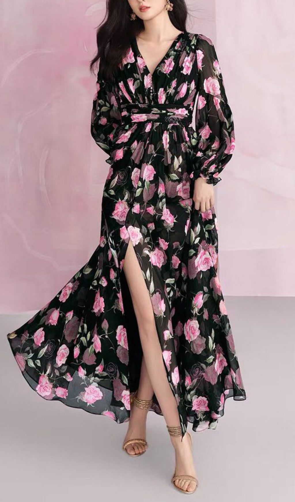 Fashionslee Women Hinda Floral Printed Long Sleeve Maxi Dress
