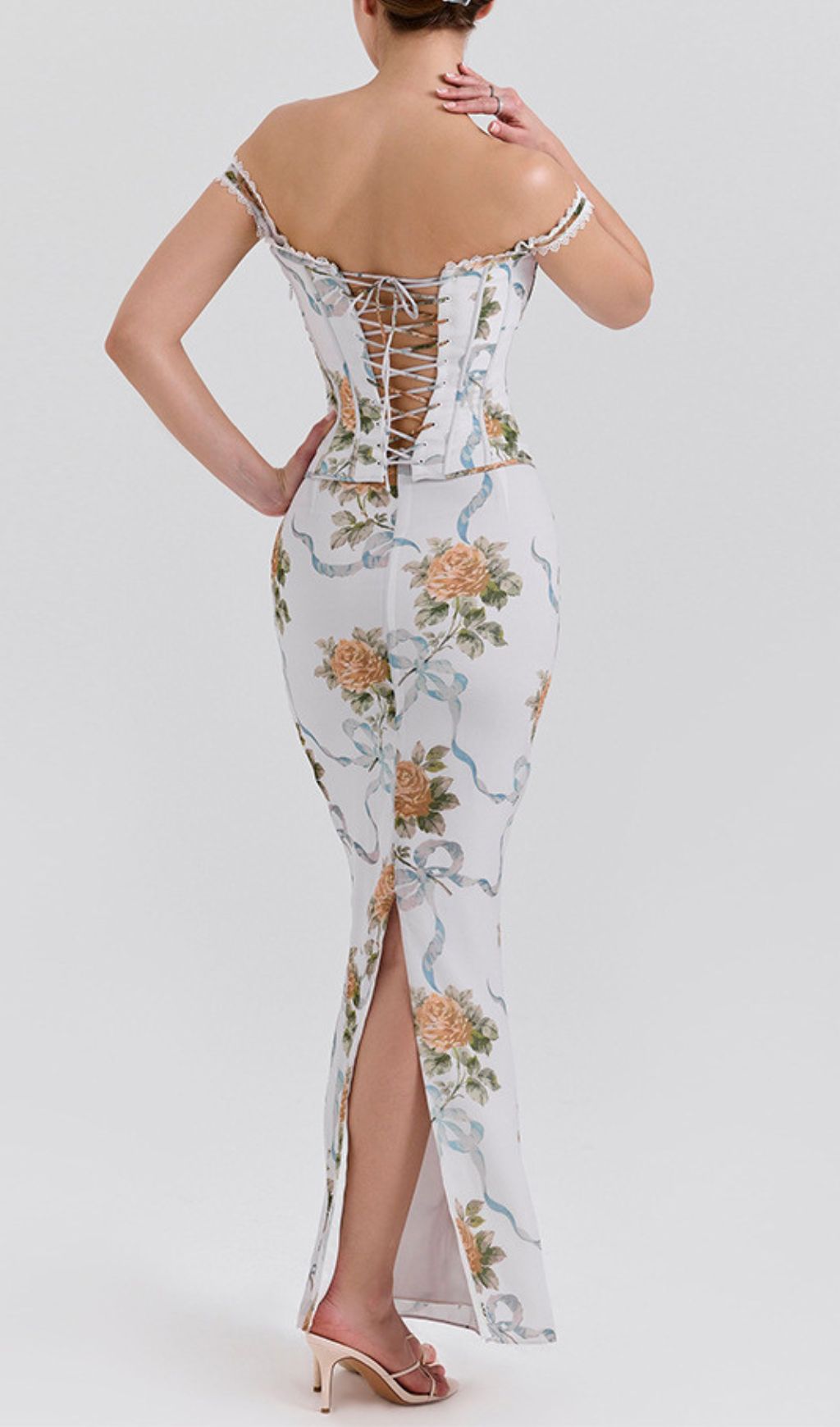 Fashionslee Women Isabeau Strappy Floral Corset Maxi Dress