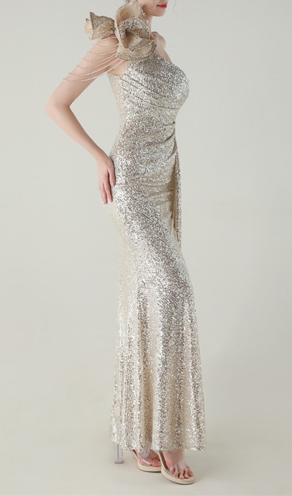 87e241c8c9fc7167389b82d100a264b9.jpg Fashionslee Women Ikia Silver One-Shoulder Sequin Maxi Dress