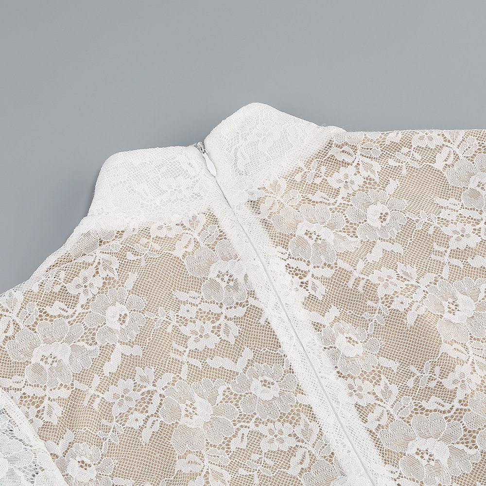 Fashionslee Women Dorisa White Lace Corset Long Sleeve Mini Dress