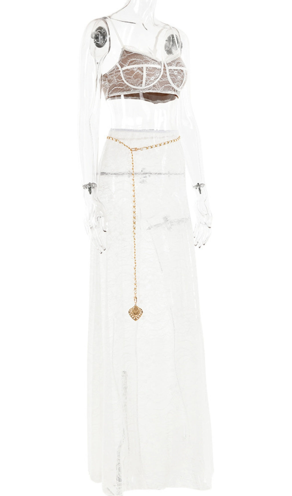 8831cf957afbecd03518995bd9f6a058.jpeg Fashionslee Women Ayumi White Lace Skirt Set With Waist Chain