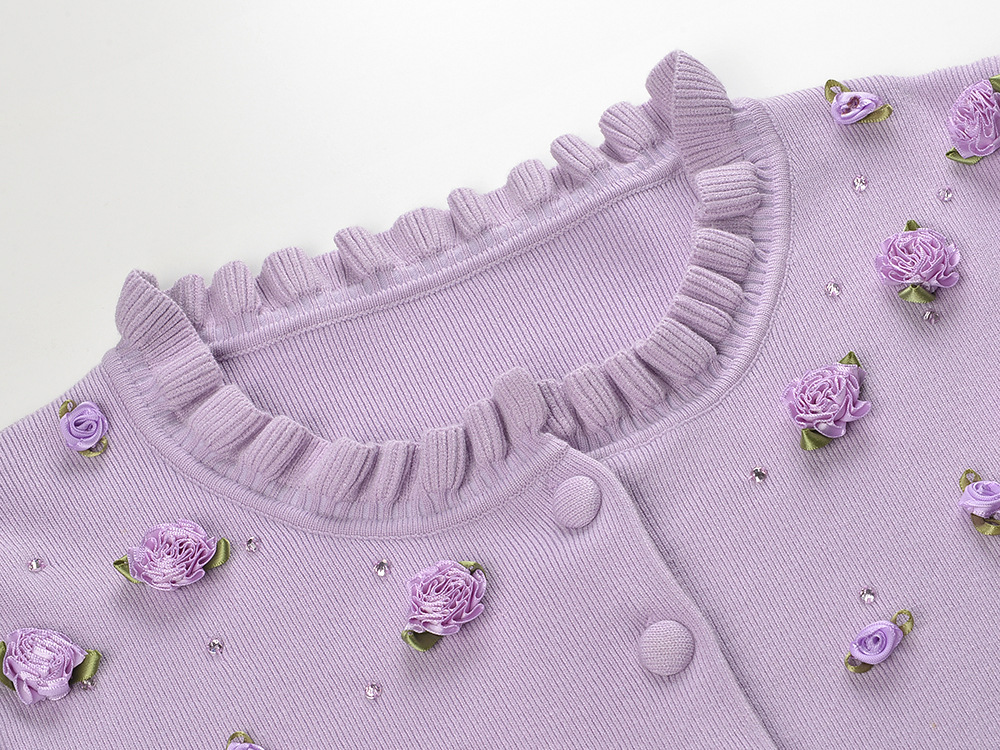 Fashionslee Women Hermes Purple Flower Cardigan & Midi Dress
