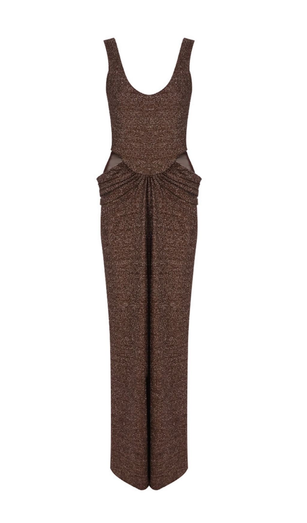 Fashionslee Women Kat Brown Ruched Maxi Dress