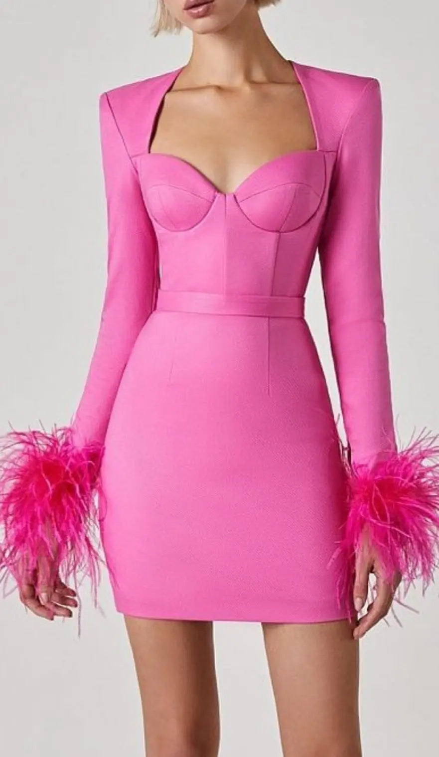 Fashionslee Women Stretch Long Sleeves Mini Dress In Hyper Pink