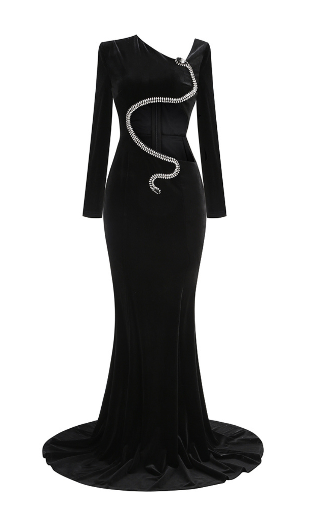 Fashionslee Women Celestial Black Velvet Long Sleeve Gown