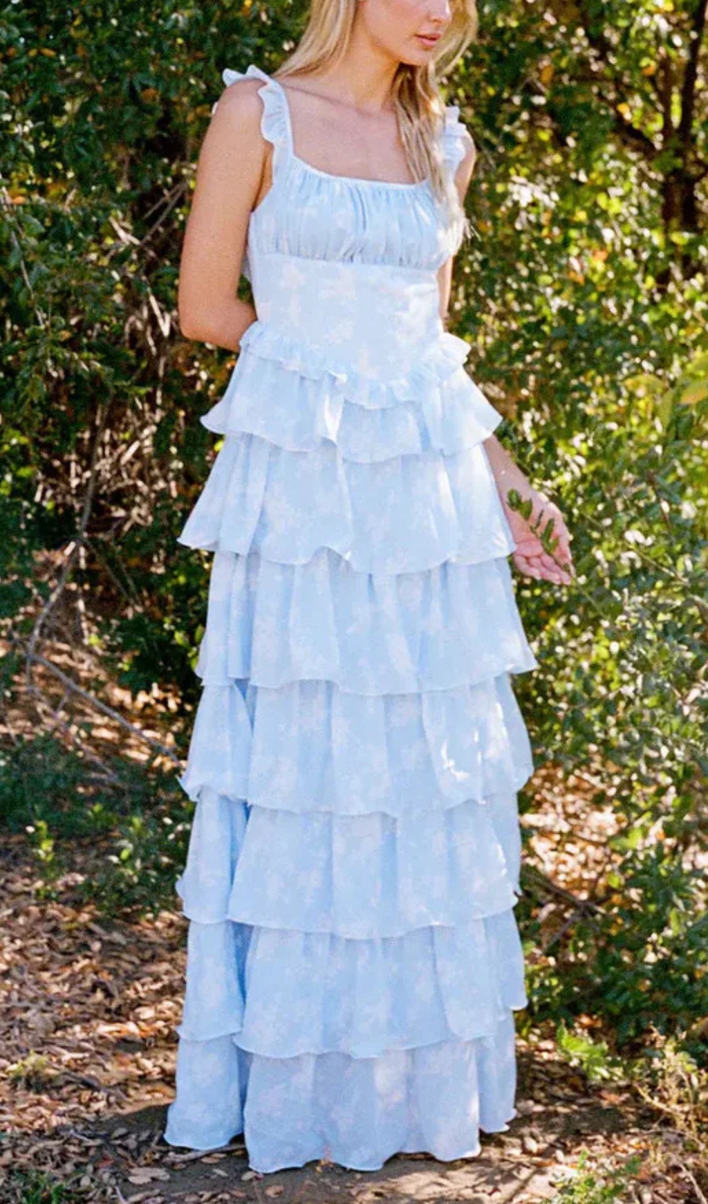 Fashionslee Women Eulalia Blue Printed Layered Maxi Dress