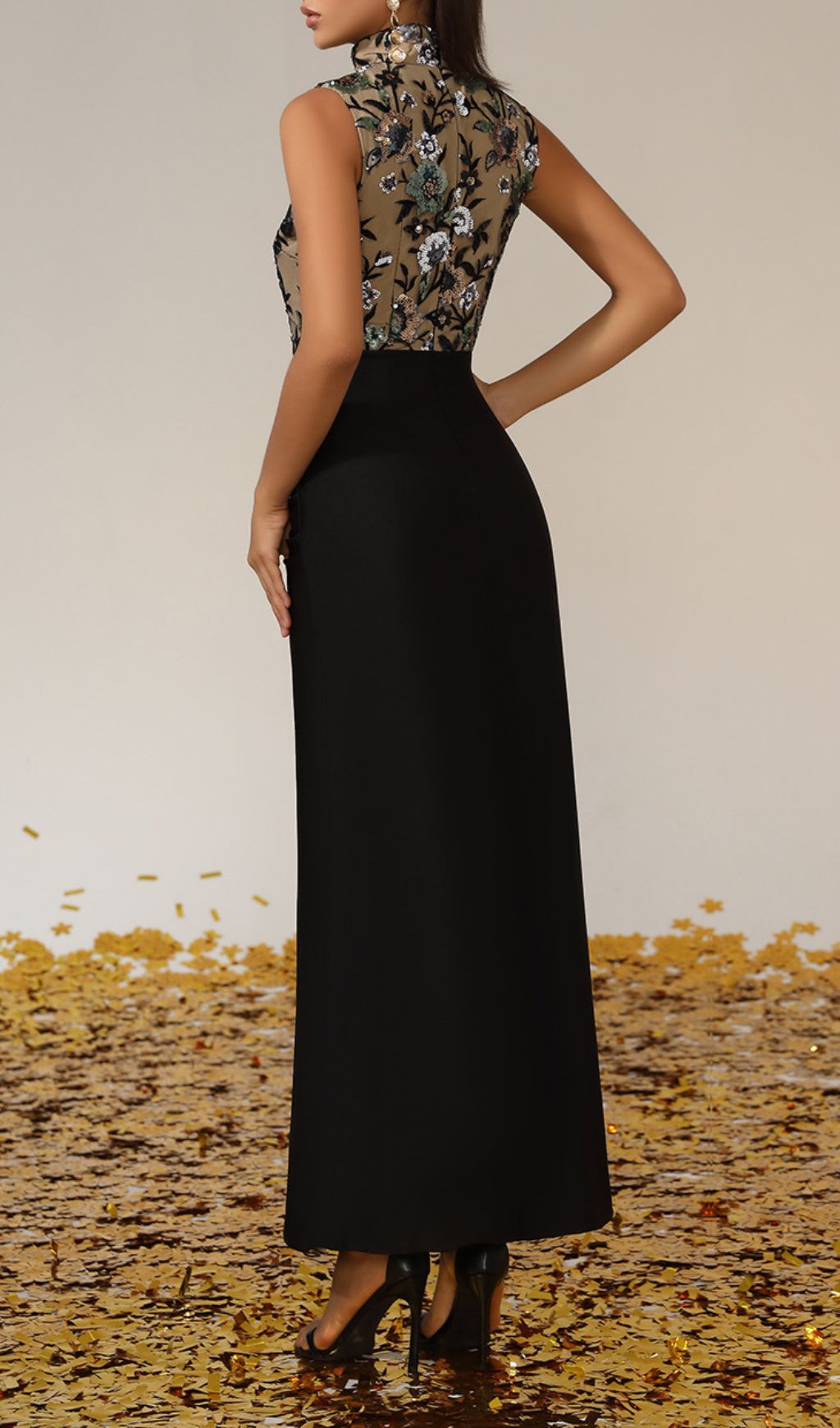 Fashionslee Women Germán Sleeveless Flower Sequin Maxi Dress