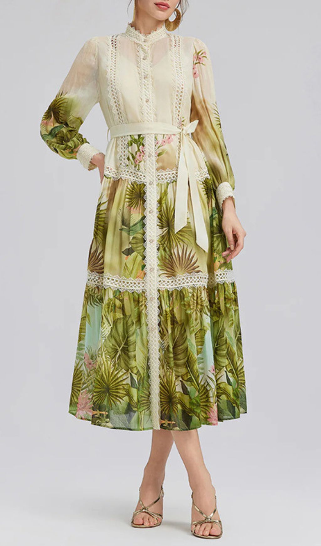 88e2b12b9fff7fc4c249666297af76f4.jpg Fashionslee Women Hibiscus Printed Long Sleeve Midi Dress