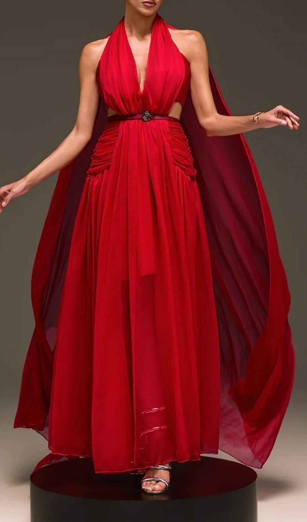 88e909d46e8aefbc1d2d7970571fbe04.jpg Fashionslee Women Galthera Plunge Neck Cape Ruched Maxi Dress