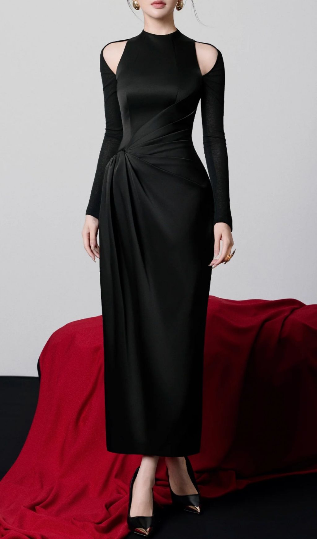 Fashionslee Women Kerryn Black Long Sleeve Maxi Dress