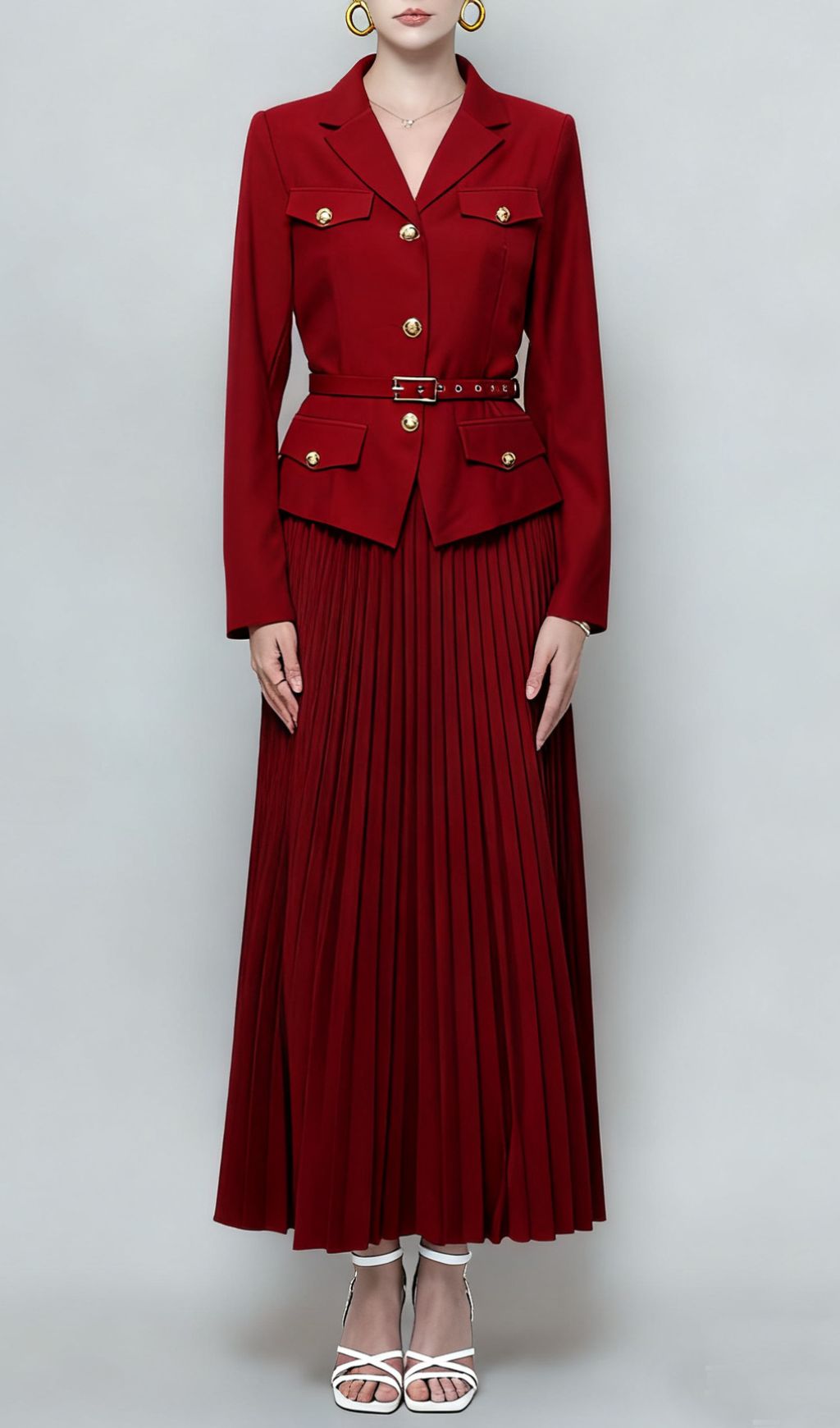 892343e53529f5276f05f5aefb473ea8.jpg Fashionslee Women Ieva Black Blazer & Pleated Skirt Set