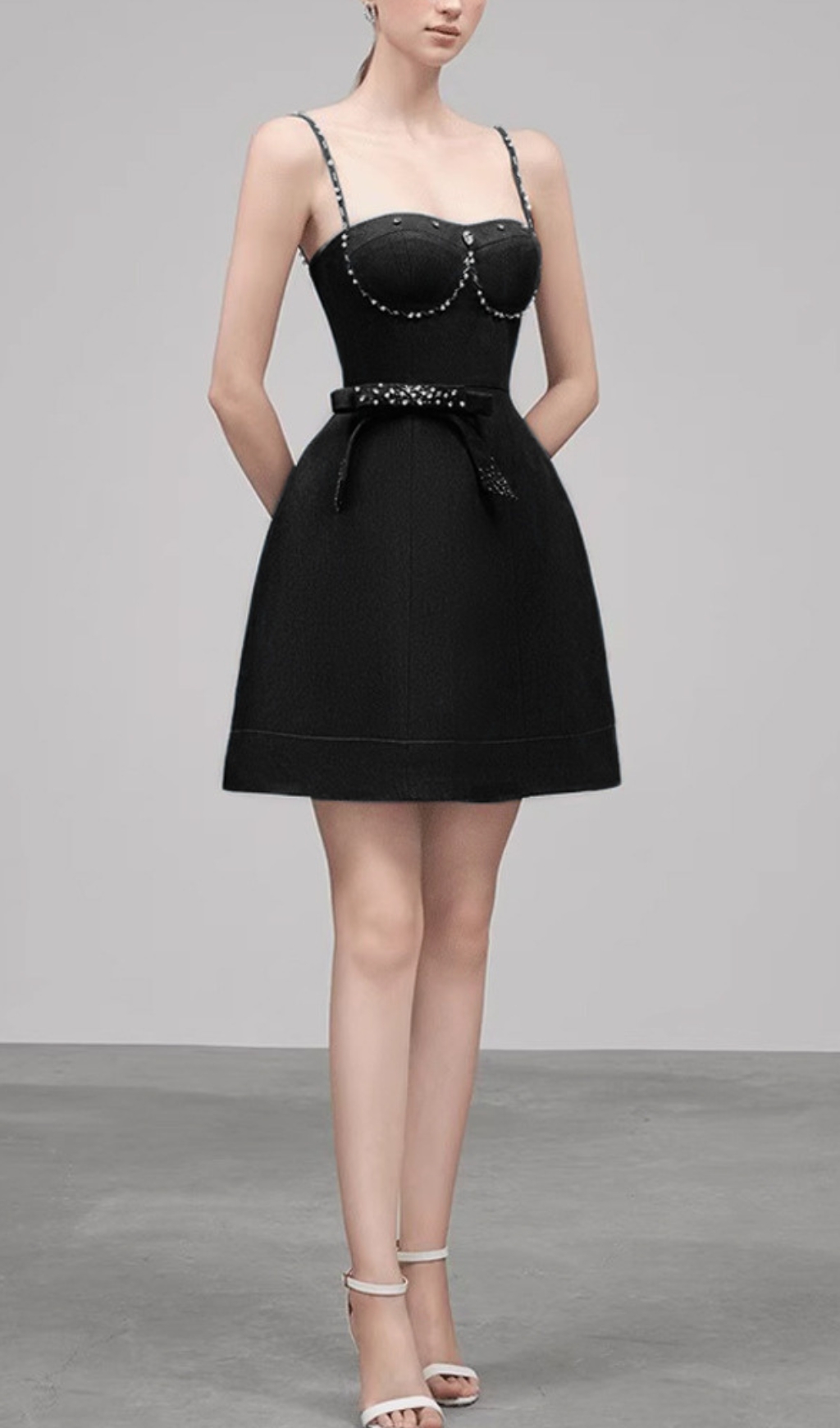 Fashionslee Women Carmi Black Strappy Bow Embellished Mini Dress