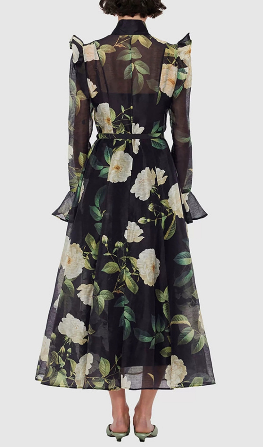 Fashionslee Women Eder Black Floral Long Sleeve Midi Dress