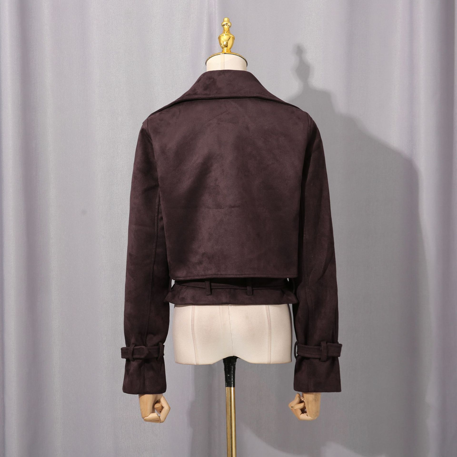8956fcc359b0007d1392ffc31ef1a459.jpg Fashionslee Women Gittel Brown Belt Crop Coat