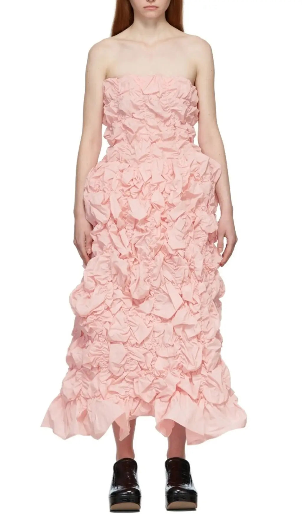 Fashionslee Women Folding Ruffled Midi Dress In Pink