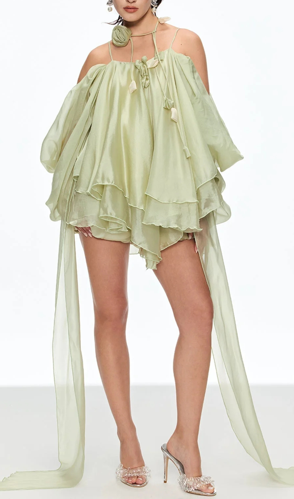 VINTAGE GREEN FLORAL MINI DRESS - OWNCI