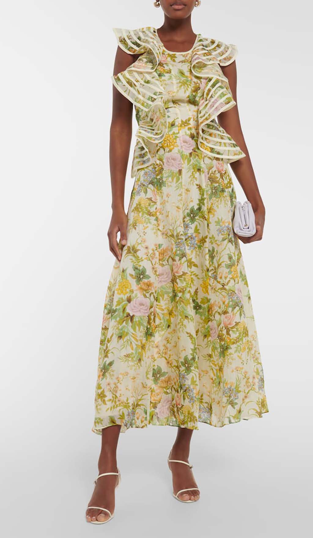 Fashionslee Women Floral Linen And Silk Midi Dress
