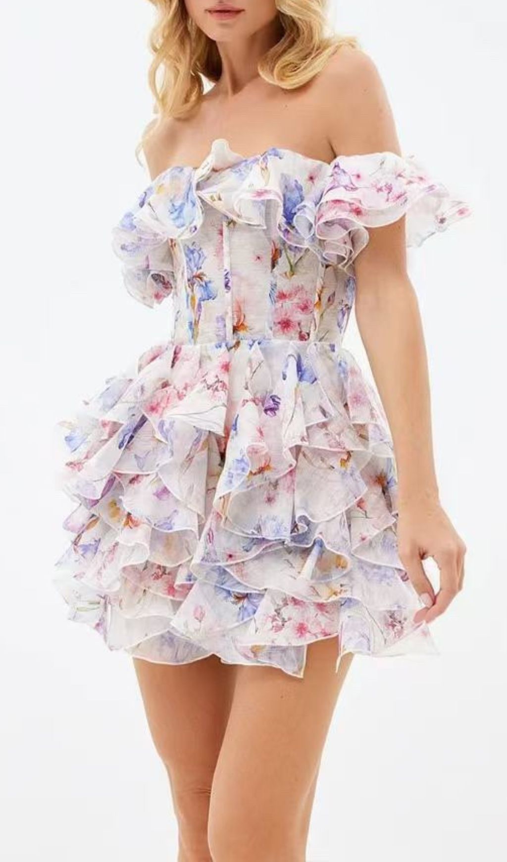 Fashionslee Women Gleb Printed Off-Shoulder Corset Mini Dress