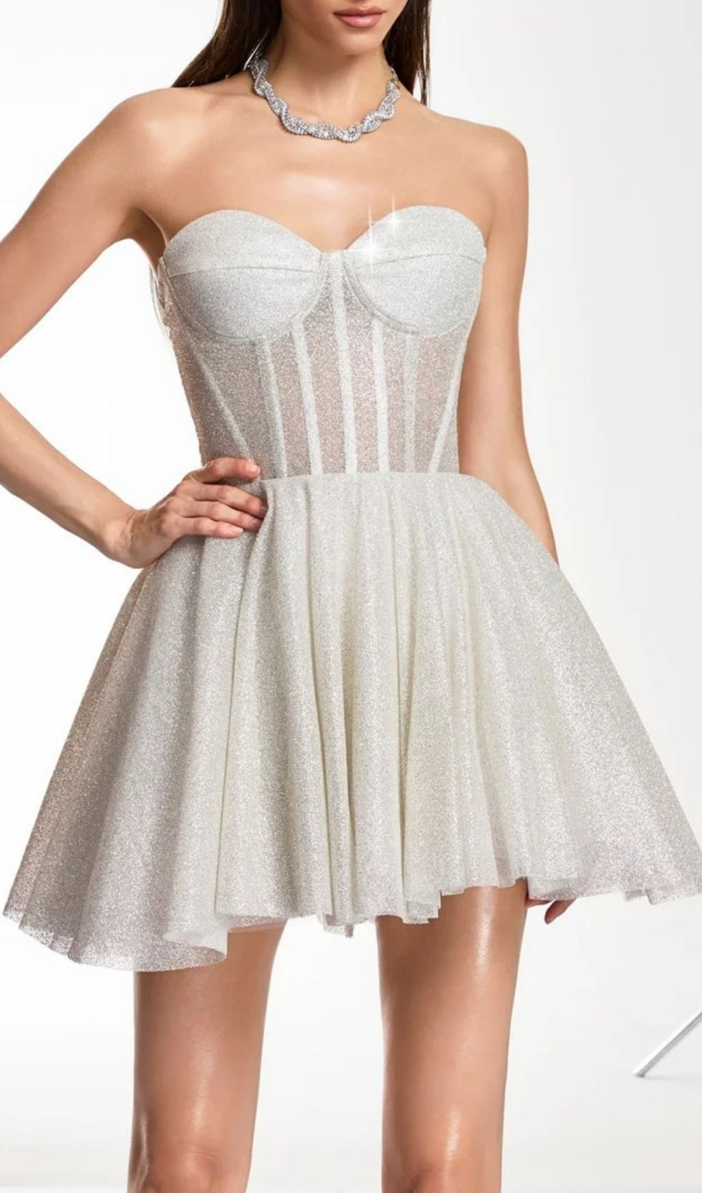 Fashionslee Women Darda Strapless Glitter Corset Mini Dress In White