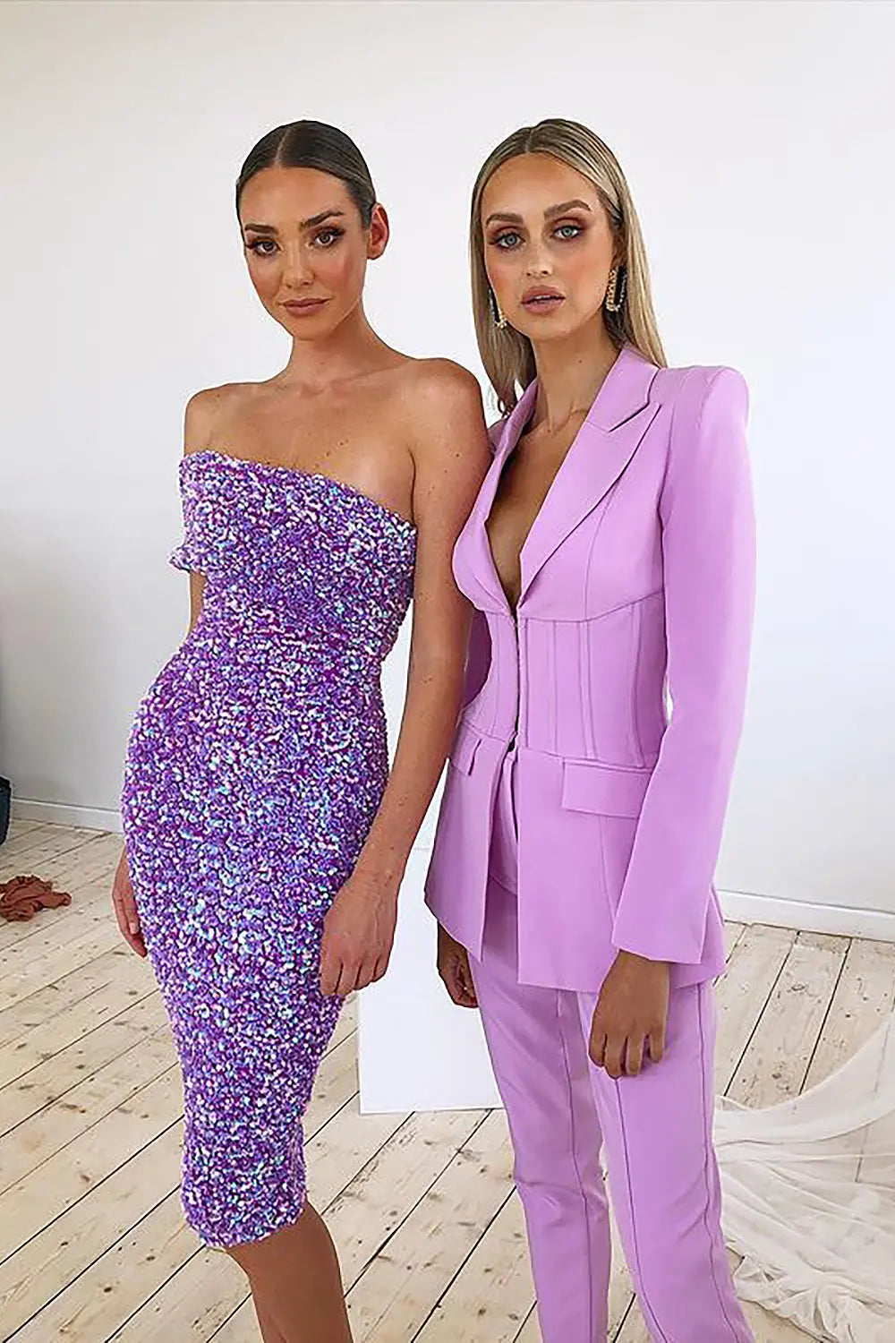 Fashionslee Women Purple One Shoulder Backless Sequin Midi Dress