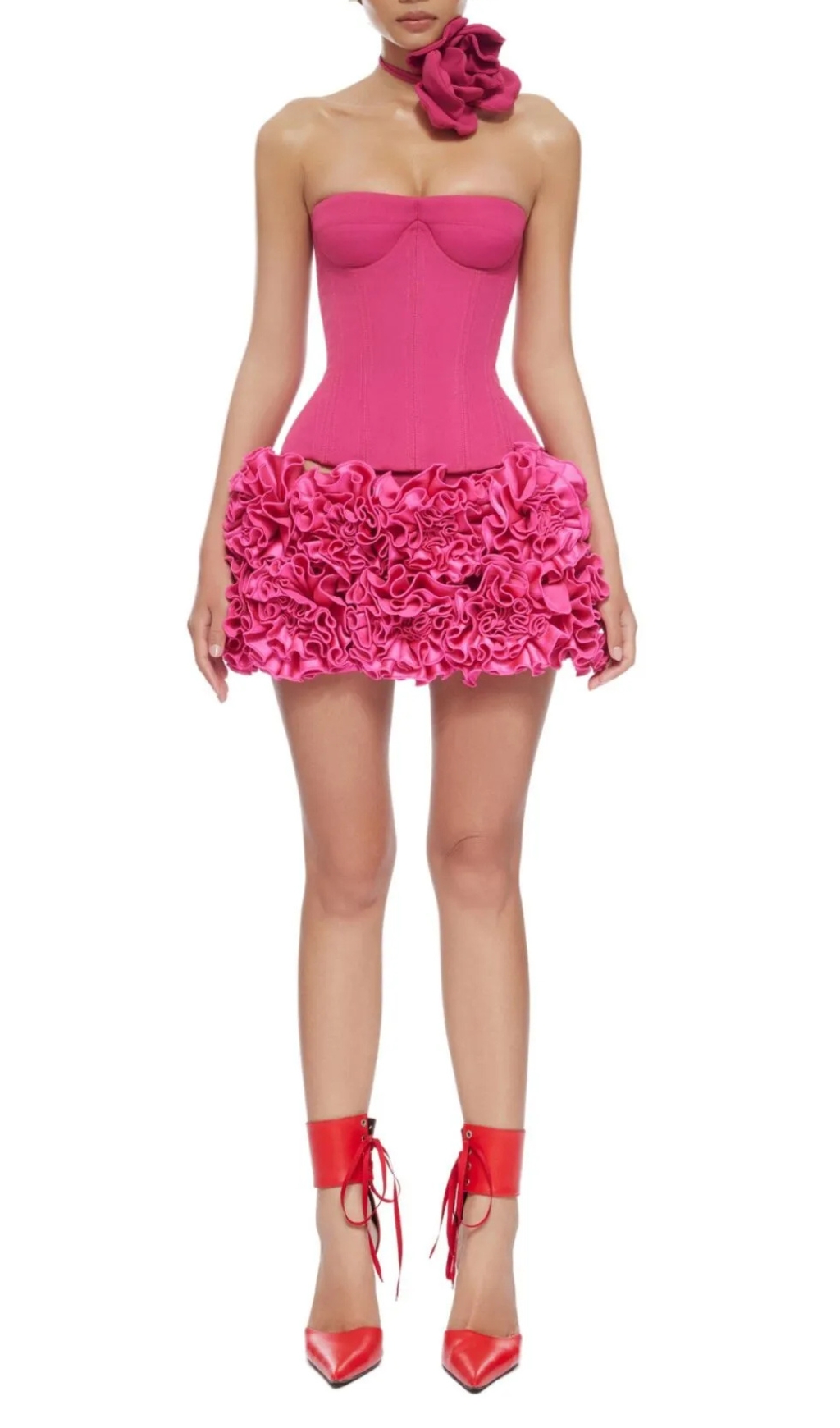 Fashionslee Women Clegg Pink Corset Flower Two-Piece Set