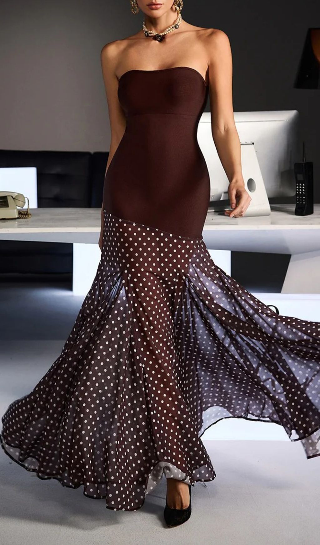 8a261bc4c1b9d1ec5f9313e1f2bba866.jpg Fashionslee Women Fermintxo Strapless Bandage Dot Maxi Dress