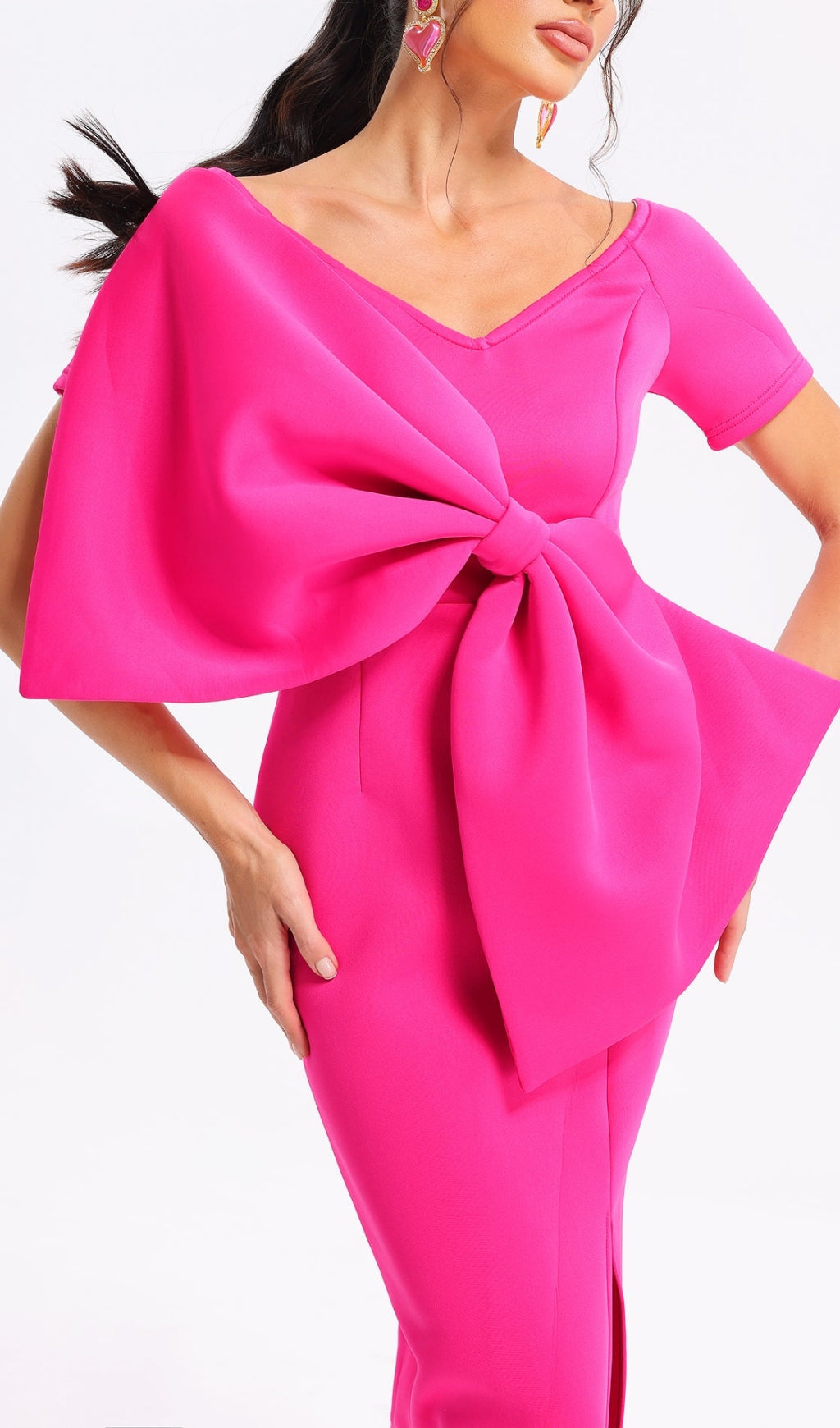 Fashionslee Women Ambrosine Pink Bow-Knot Midi Dress