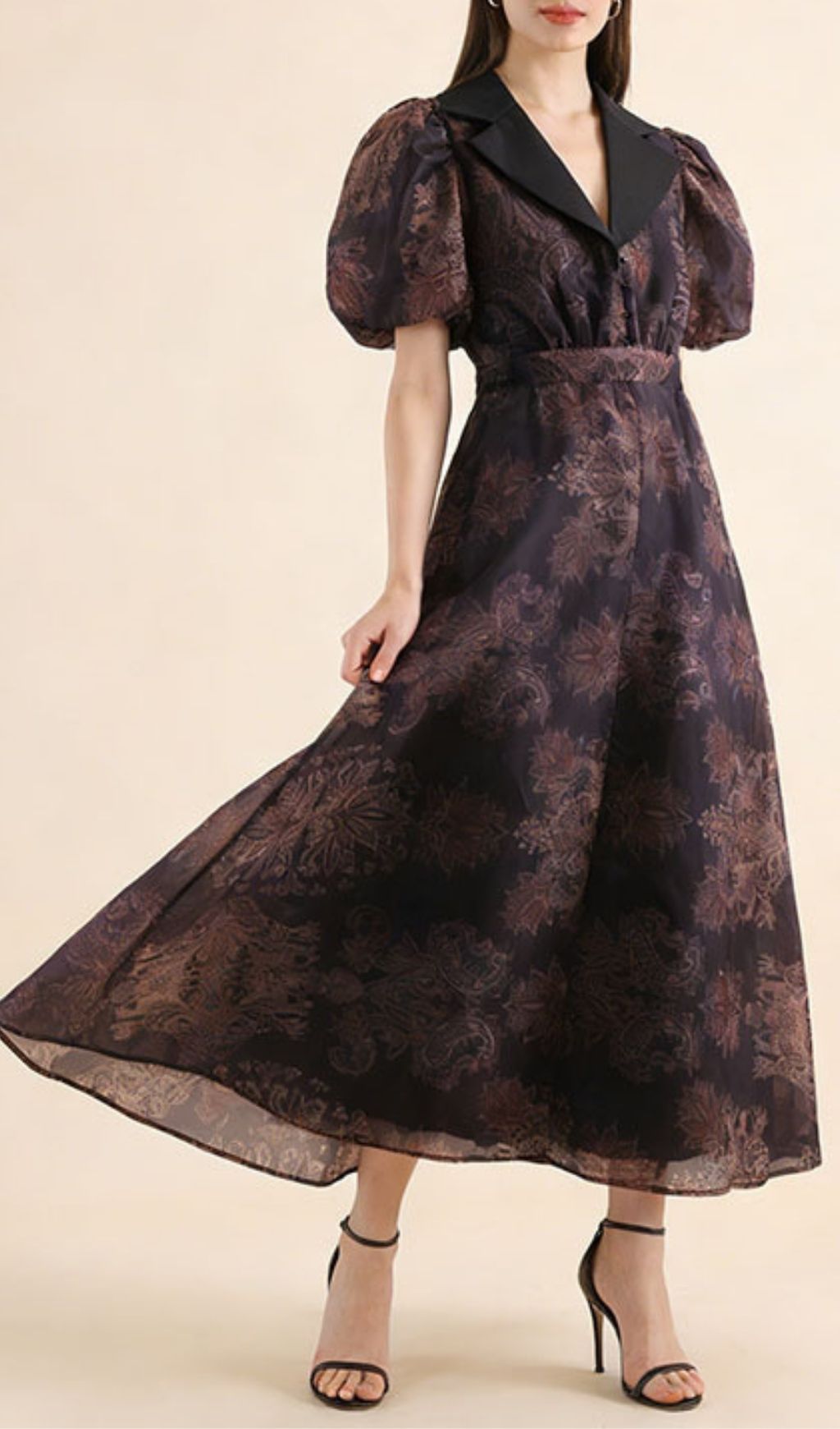 VINTAGE AESTHETIC PUFF SLEEVE MIDI DRESS - OWNCI