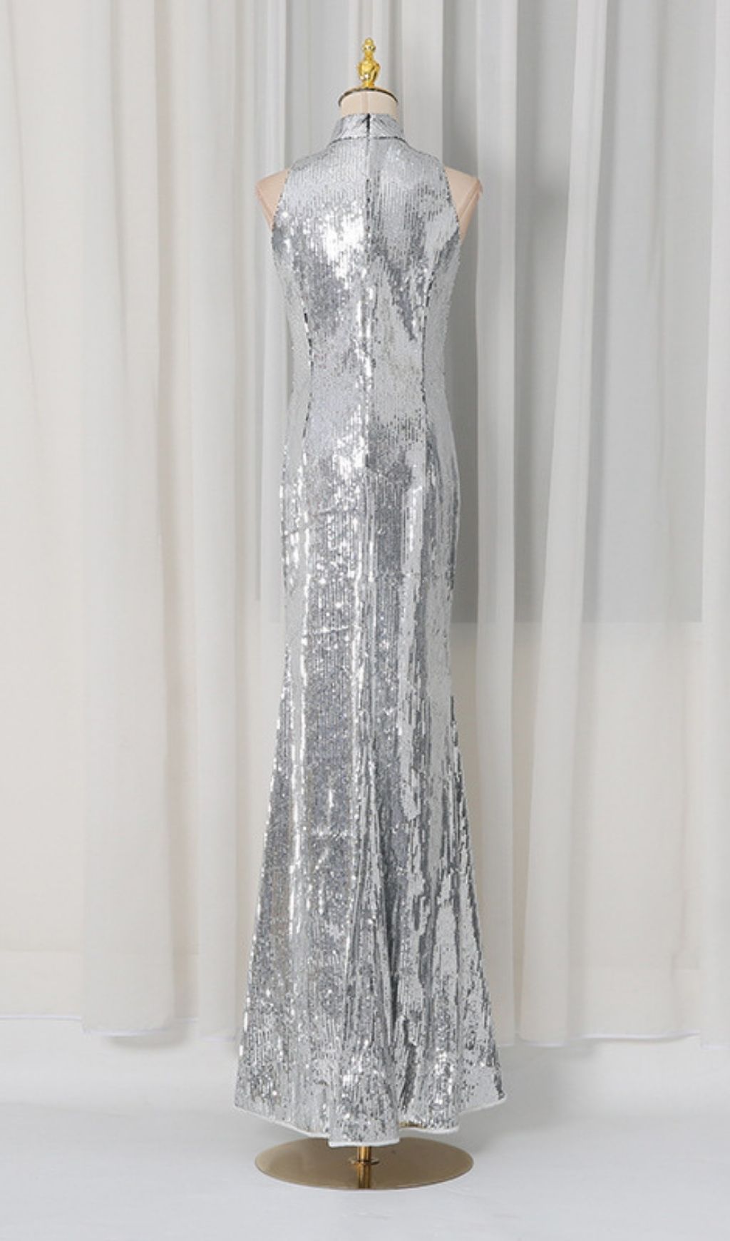 Fashionslee Women Kisha Silver Sleeveless Sequin Maxi Dress