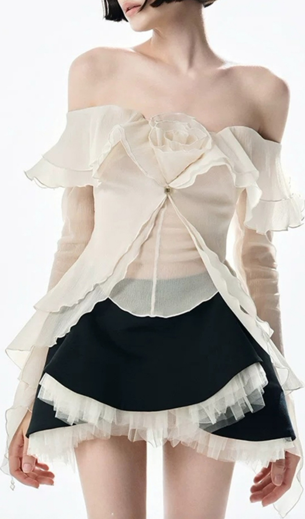 Fashionslee Women Gera Off-Shoulder Mesh Top & Mini Skirt Set