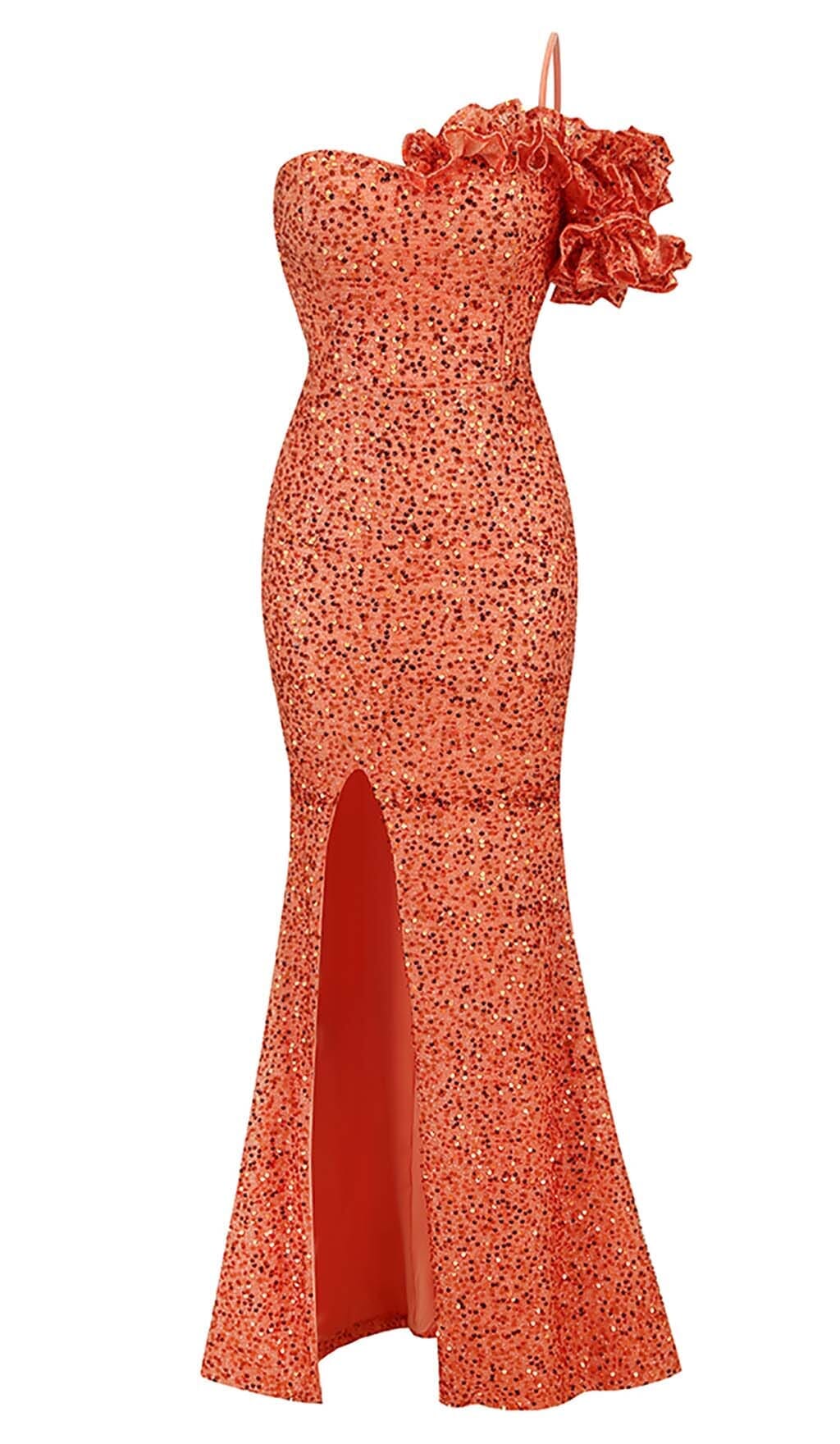 8a90a009faaac911fe406d6460f2ba09.jpeg Fashionslee Women Ayn Orange Sequined Slit Maxi Dress