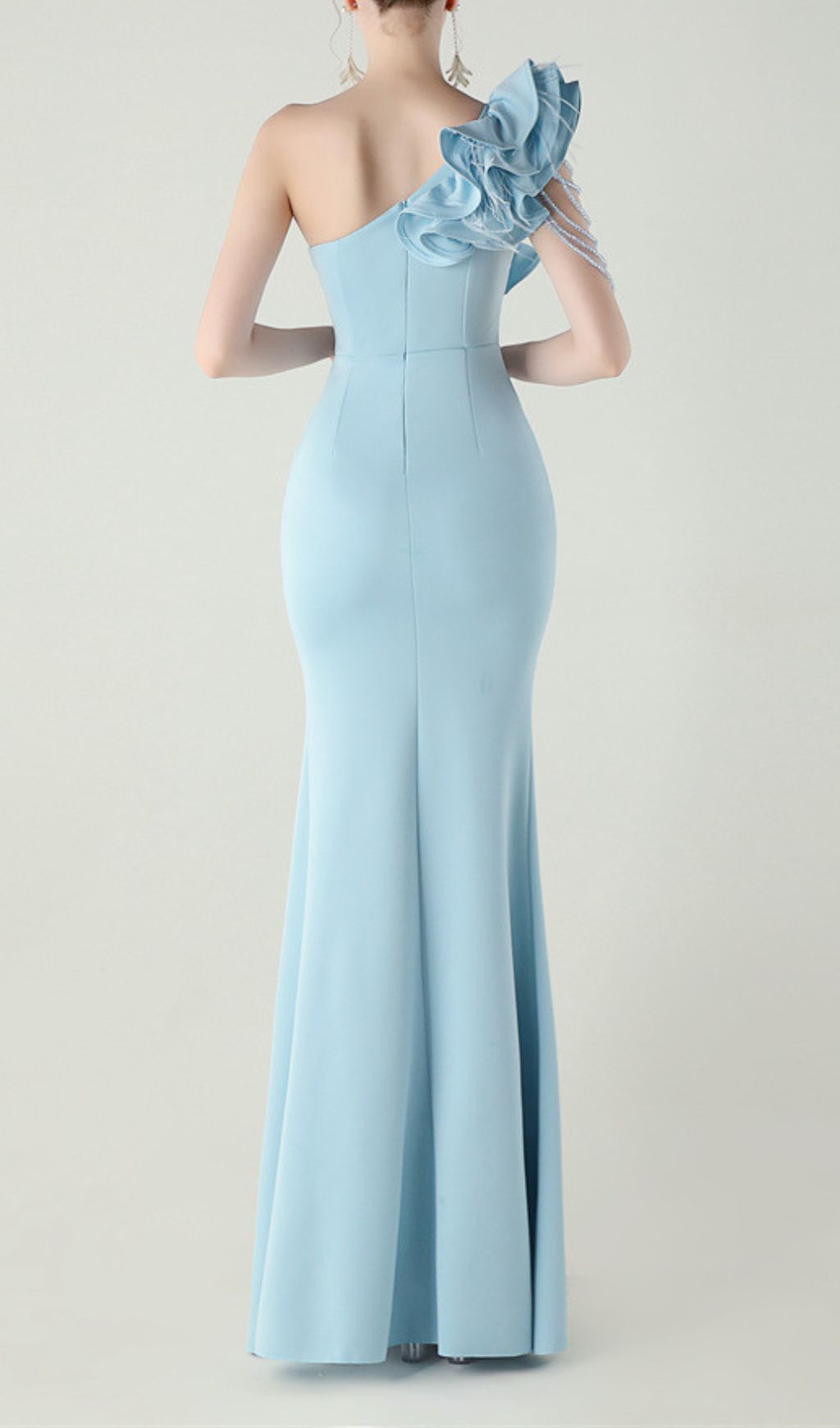 Fashionslee Women Ijlal Blue One-Shoulder Ruffle Maxi Dress