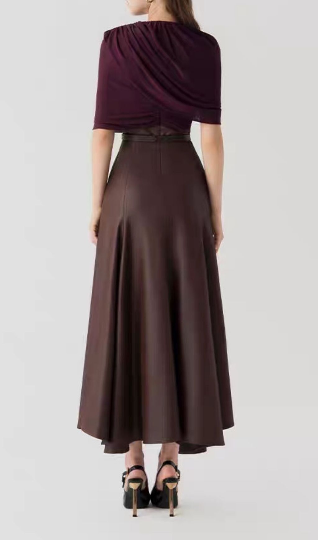 8ab145effc63defb4c08ec068365841c.jpg Fashionslee Women Kiona Coffee Leather Patchwork Maxi Dress