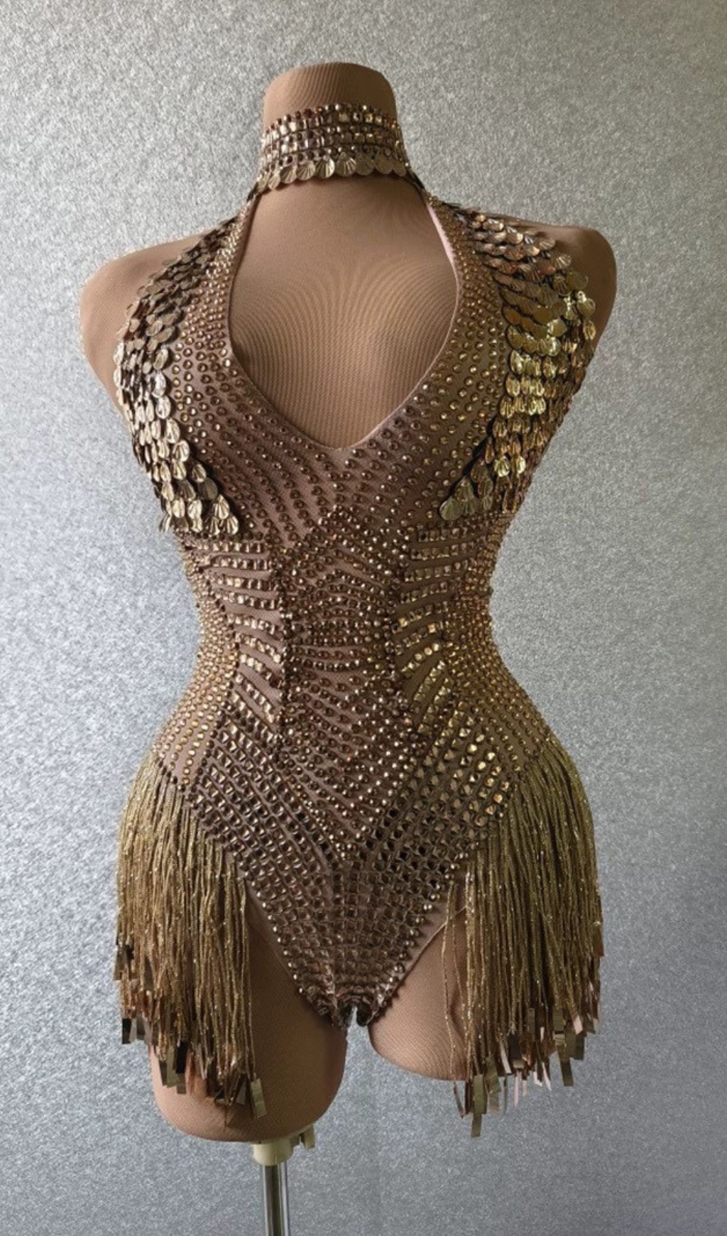 8abc54963f8c708df6f5696b3e7834aa.jpg Fashionslee Women Rei Halterneck Embellished Fringe Bodysuit