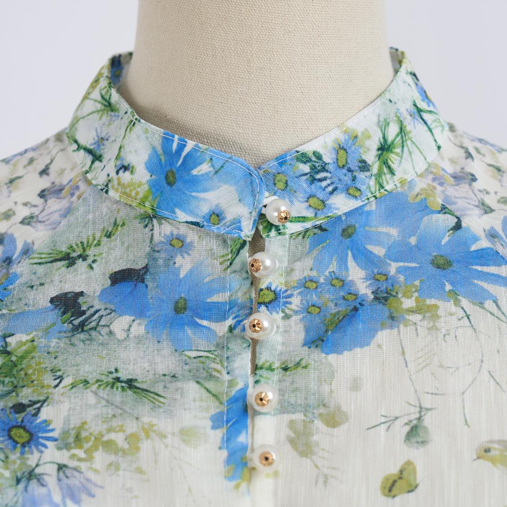 8abfcc2d06de6f76f069af3d66b2401e.jpg Fashionslee Women Grace Blue Floral Printed Long Sleeve Shirt & Skirt Set
