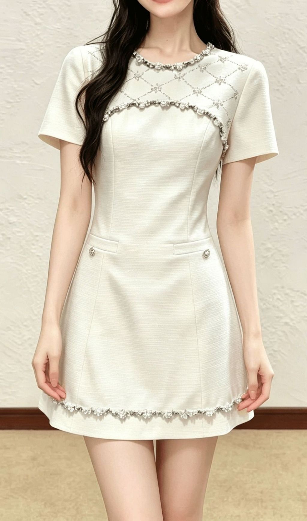 Fashionslee Women Kimberly Short Sleeve Beaded Mini Dress