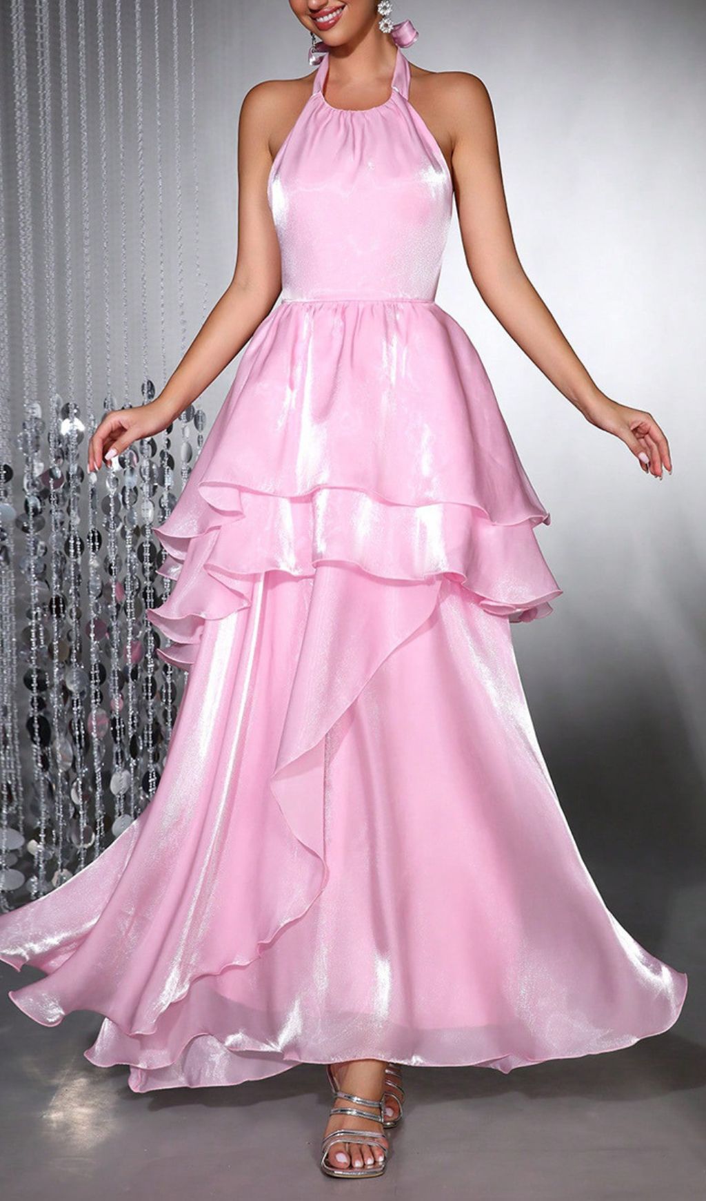 8b486f7aa33547d4a09df3e715df14cc.jpg Fashionslee Women Haloke Pink Halter Maxi Dress