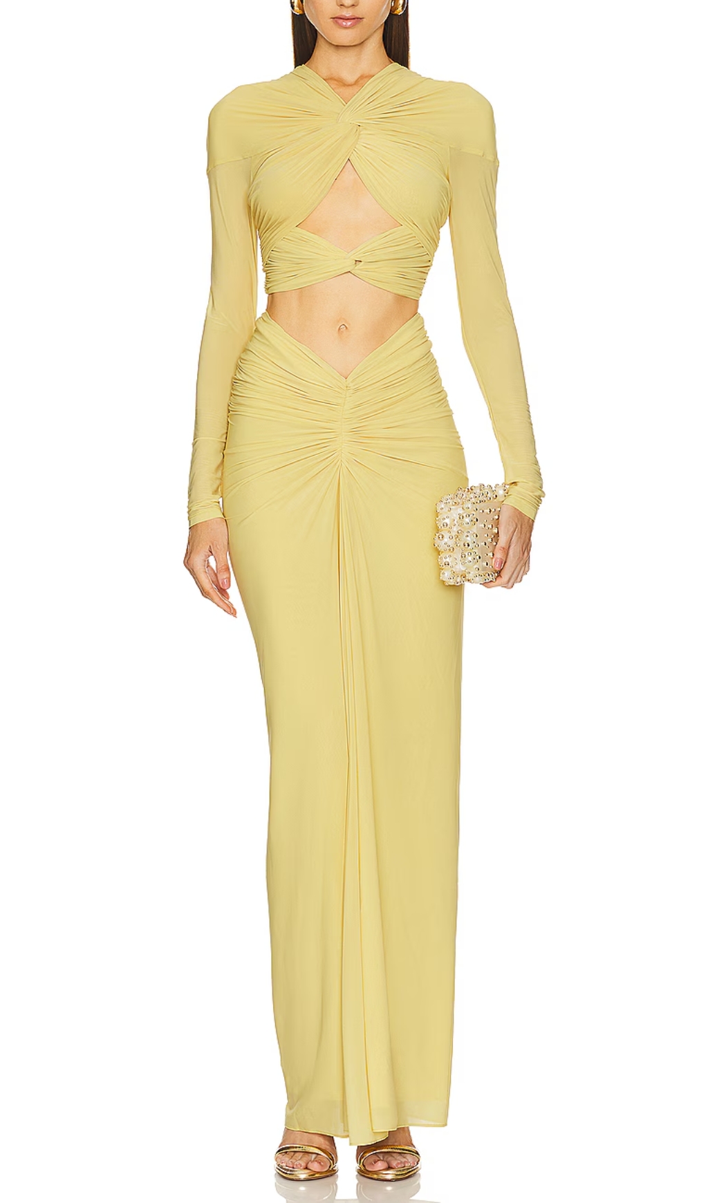 Fashionslee Women Darby Yellow Knot Long Sleeve Maxi Dress