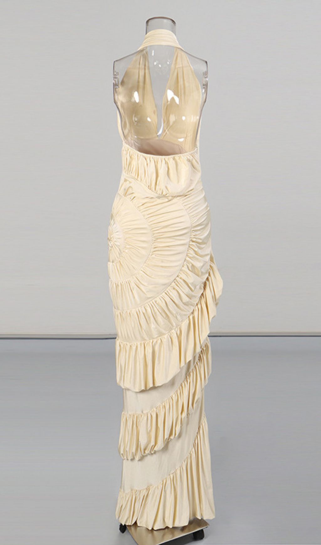 VINTAGE HALTER RUFFLE MAXI DRESS - OWNCI
