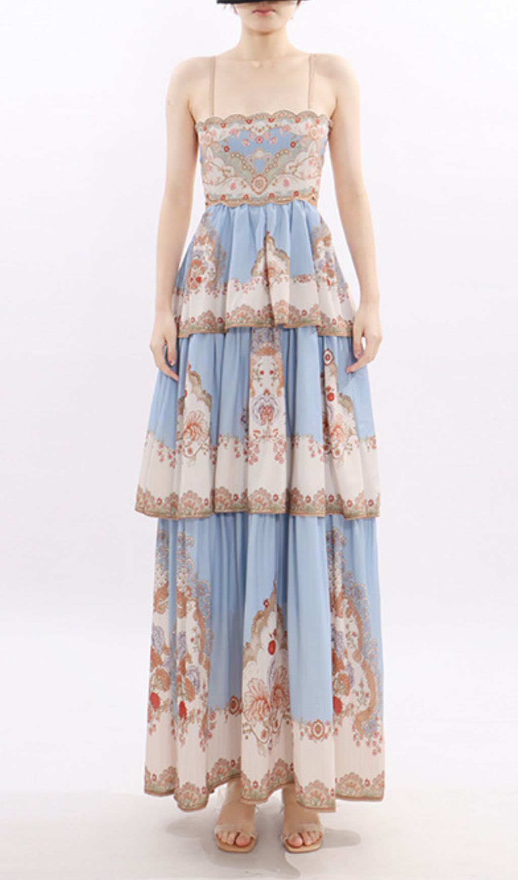 8be4a8648340ada769edd89b5a4cfdf3.jpg Fashionslee Women Jevic Blue Strappy Printed Maxi Dress