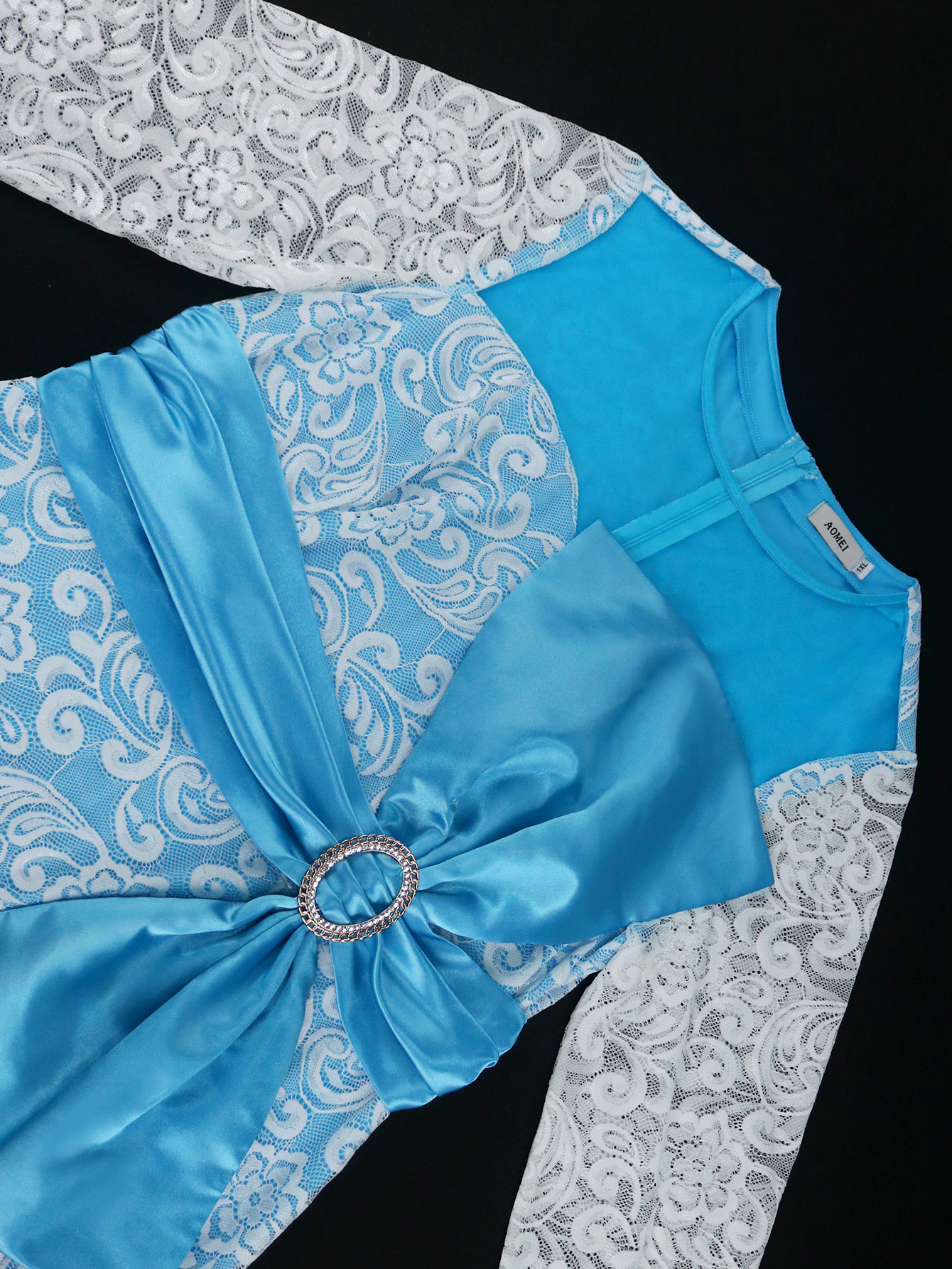 8be57364f1ec0a7fa2c1225a03ffa367.jpg Fashionslee Women Baila Blue Bow Lace Long Sleeve Midi Dress