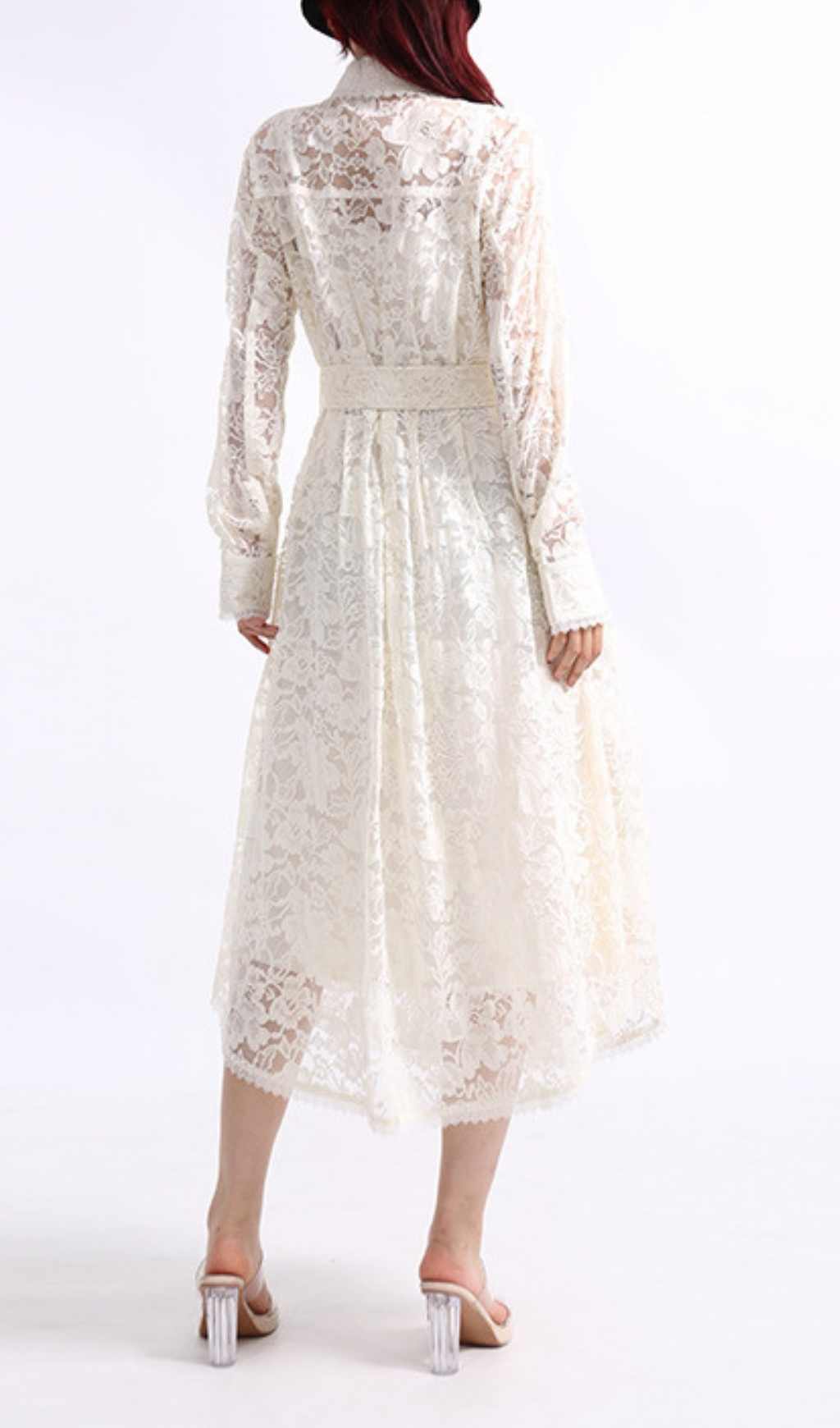 Fashionslee Women Erv White Lace Long Sleeve Midi Dress