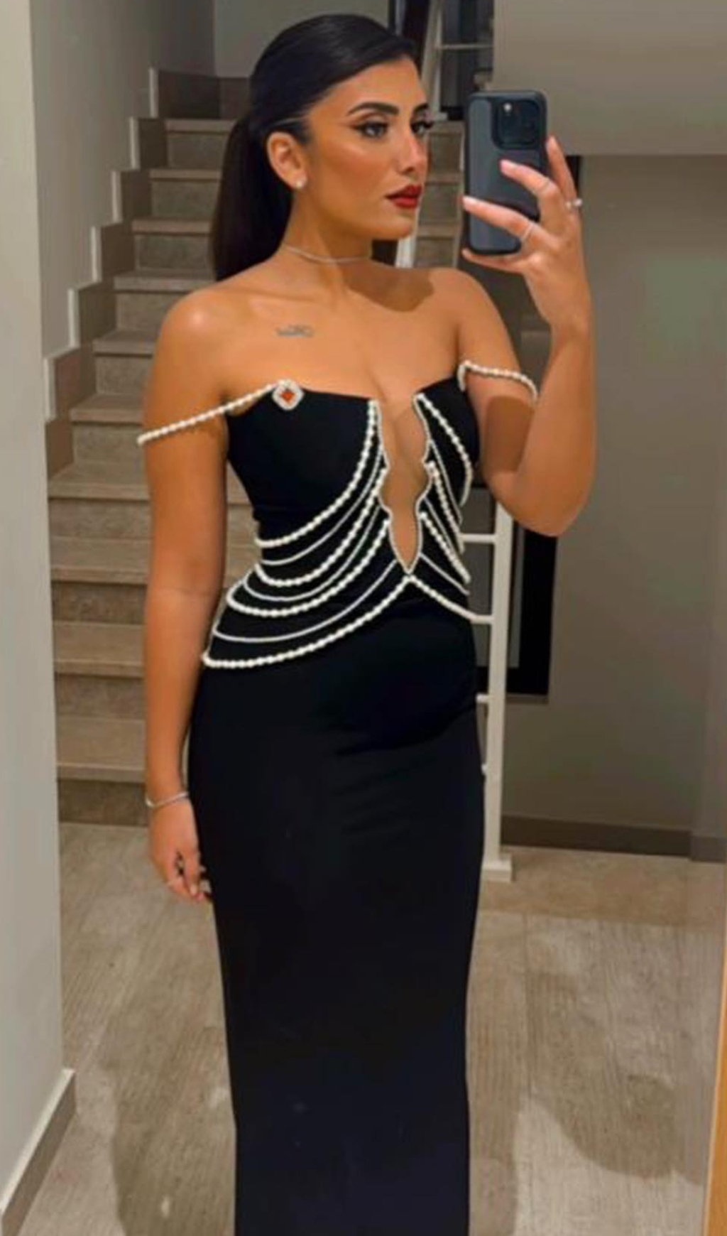 Fashionslee Women Clifton Black Pearl Bandage Maxi Dress