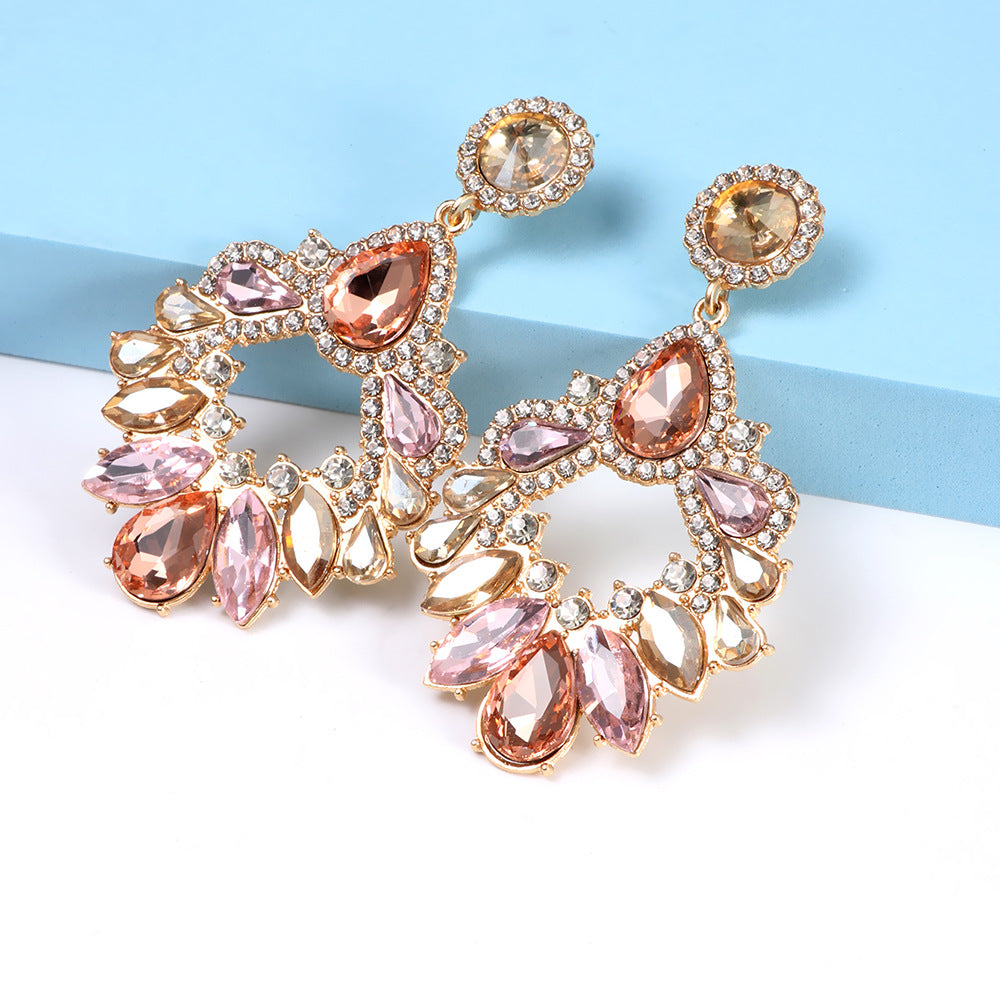 Fashionslee Women Pink Crystal Chandelier Drop Earrings