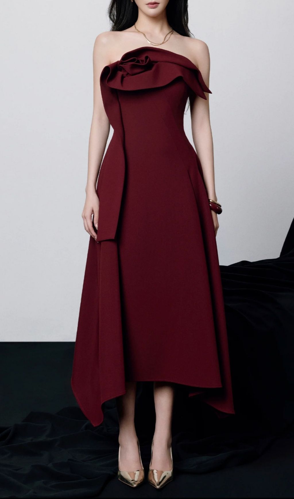 Fashionslee Women Kesia Red Strapless Midi Dress